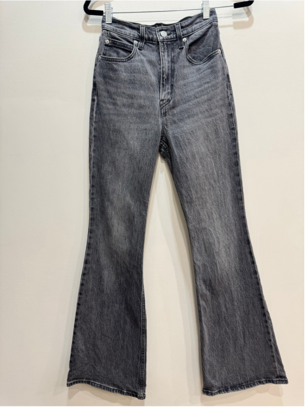 Levi's Premium 70s High Waited Flare Bell Bottoms 24 Washed Black Grey Denim